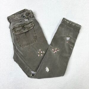Lucky Brand Floral Embroidered Utility Cargo Pants Olive Gray Size 00 24 26x26